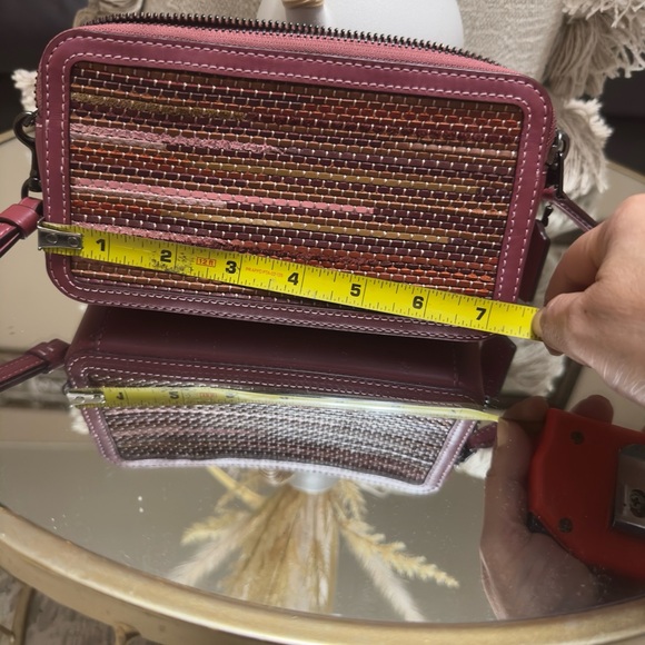 Coach Pink and Brown wallet Bag with Woven Texture and Striped Design